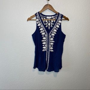 St. John’s Bay | Blue Floral Embroidered‎ Tank